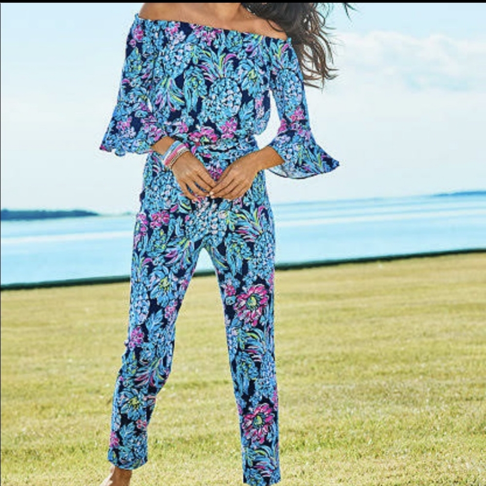 NWT. Size Medium Lilly Pulitzer High Tide Navy Pineapple Paradise Jumpsuit.
